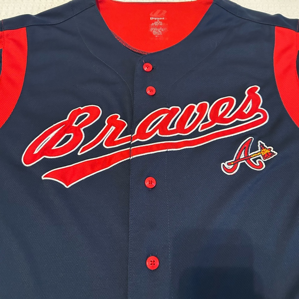 Atlanta Braves Baseball Jersey Button Down Jersey Adult Large Navy Jersey - Picture 5 of 5